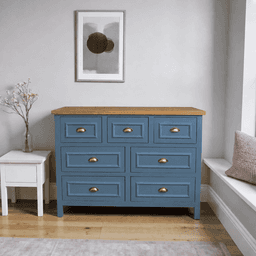 Comoda 7 Cajones Mueble de Madera Nativa para Dormitorio - Azul Marino - 120x40x90 cm