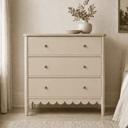 Comoda "Caleu" 3 Cajones Mueble de Madera Estilo Romantico - Beige - 100x40x90 cm