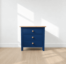 Velador Ancho "Chester Classic" 3 Cajones Mesa de Noche - Azul Marino - 60x40x60 cm