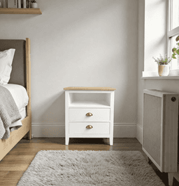 Velador "Nordik Scandi" 2 Cajones + Nicho Mesa de Noche - Blanco - 50x40x70 cm