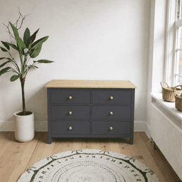 Comoda "Quilpue" 6 Cajones Mueble de Madera Maciza Cepillada - Gris Grafito - 100x40x80 cm