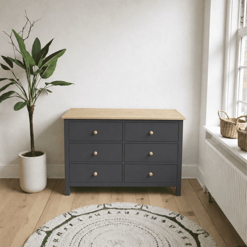 Comoda "Quilpue" 6 Cajones Mueble de Madera Maciza Cepillada - Gris Grafito - 100x40x80 cm