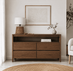 Comoda "Alerce" 4 Cajones con Nicho Mueble de Pino Natural - Cafe - 120x40x90 cm