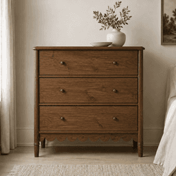 Comoda "Caleu" 3 Cajones Mueble de Madera Estilo Romantico - Cafe - 100x40x90 cm