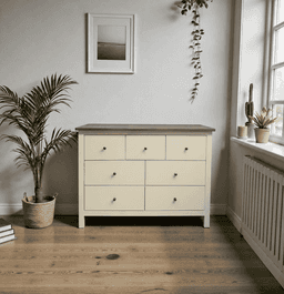 Comoda "Canelo" 7 Cajones Estilo Farmhouse Chic en Madera - Beige - 120x40x80 cm