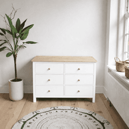 Comoda "Quilpue" 6 Cajones Mueble de Madera Maciza Cepillada - Blanco - 100x40x80 cm
