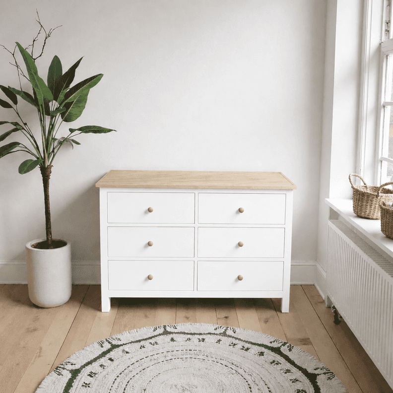 Comoda "Quilpue" 6 Cajones Mueble de Madera Maciza Cepillada - Blanco - 100x40x80 cm