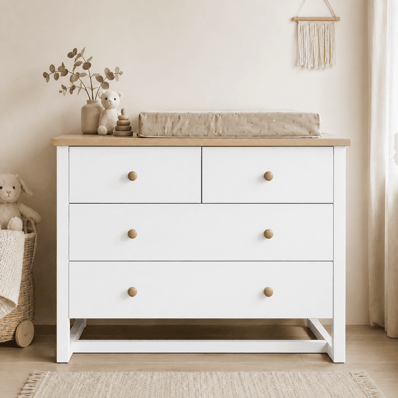 Comoda "Pelu" 4 Cajones Mueble de Bebe - Blanco - 100x40x90 cm