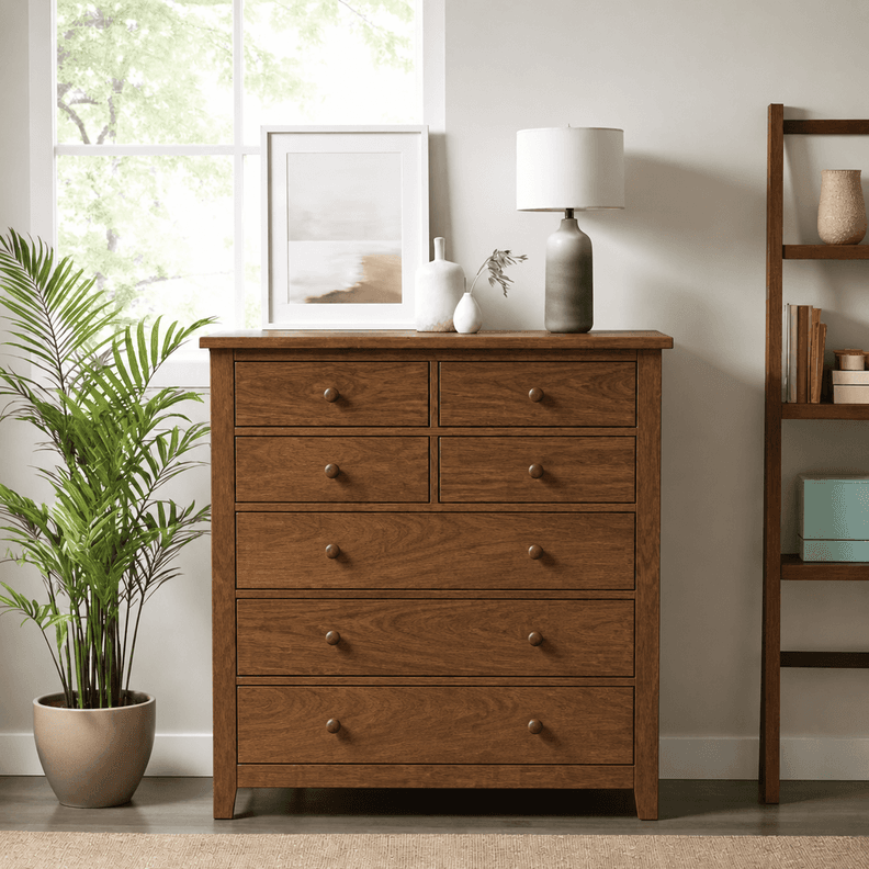 Comoda "Giorgia Premium" 7 Cajones Mueble de Madera Maciza - Cafe - 100x40x115 cm