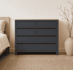 Comoda "Puelo" 5 Cajones Mueble de Pino Clear con Distribucion - Gris Grafito - 100x40x90 cm