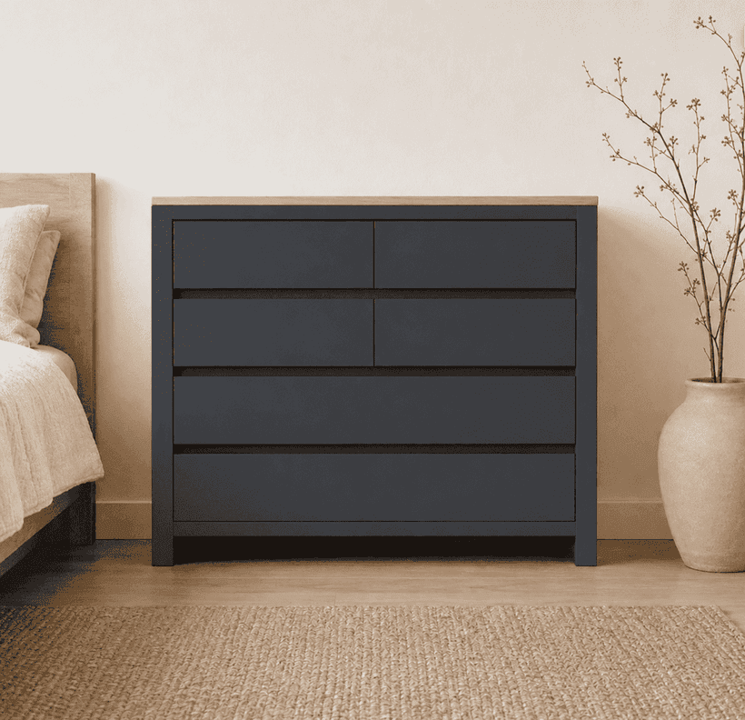 Comoda "Puelo" 5 Cajones Mueble de Pino Clear con Distribucion - Gris Grafito - 100x40x90 cm