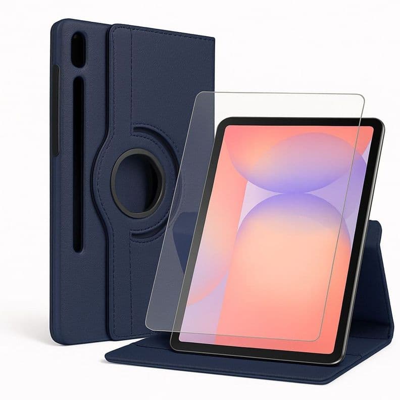 Carcasa Funda Giratoria Compatible Con Tablet Samsung S9 Fe 10.9 Azul + Vidrio