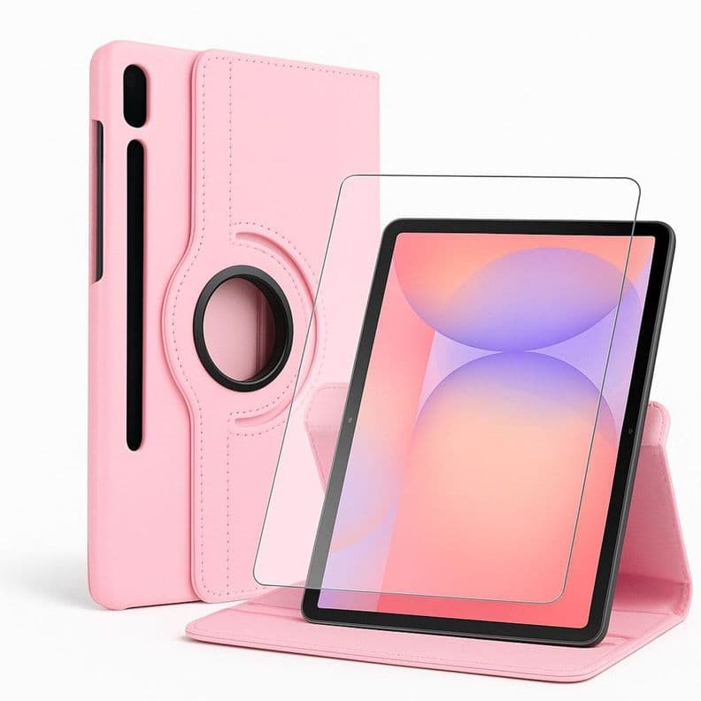 Carcasa Funda Giratoria Compatible Con Tablet Samsung S10 Fe 10.9 Rosado + Vidrio