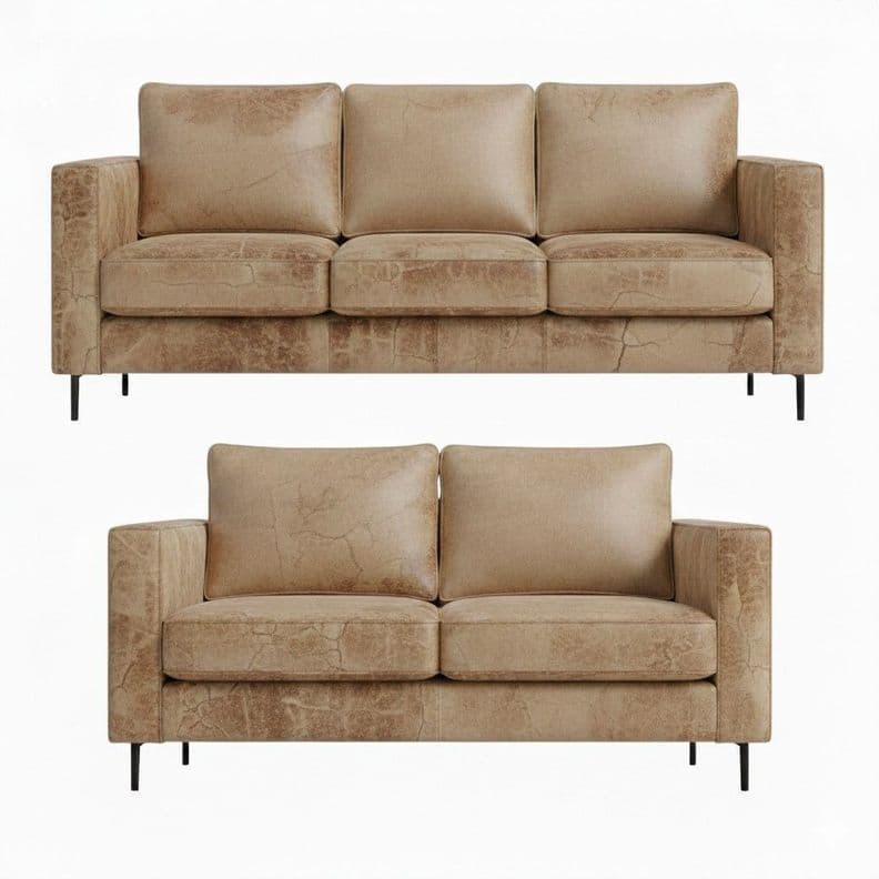 Juego Living 3-2 Tennese Beige cuero sintetico envejecido con asiuentos de resorte pocket