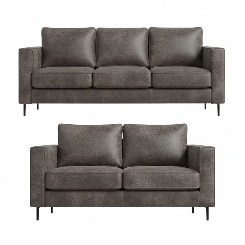 Juego Living 3-2 Tennese Gris cuero sintetico envejecido con asiuentos de resorte pocket