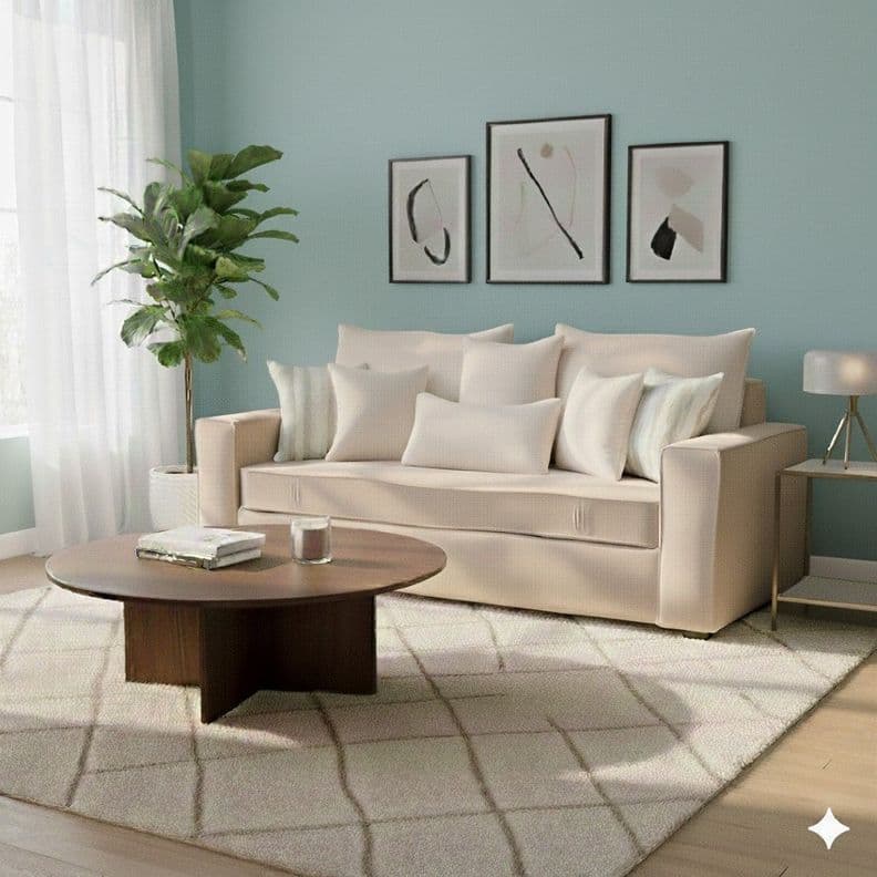 Sofa 3 cuerpos con Resortes full comfort plus Agustina Beige Beige Claro