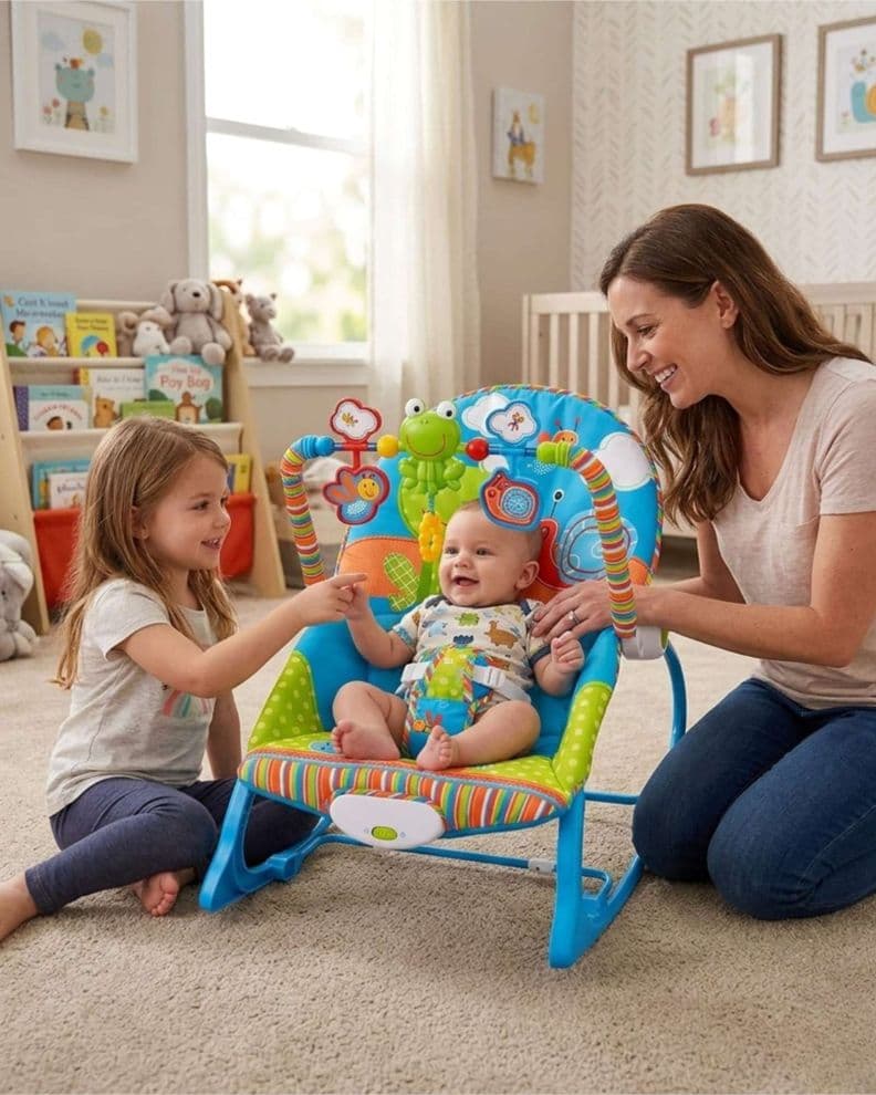 Silla Mecedora Multifuncional De Bebe Azul 3 En 1
