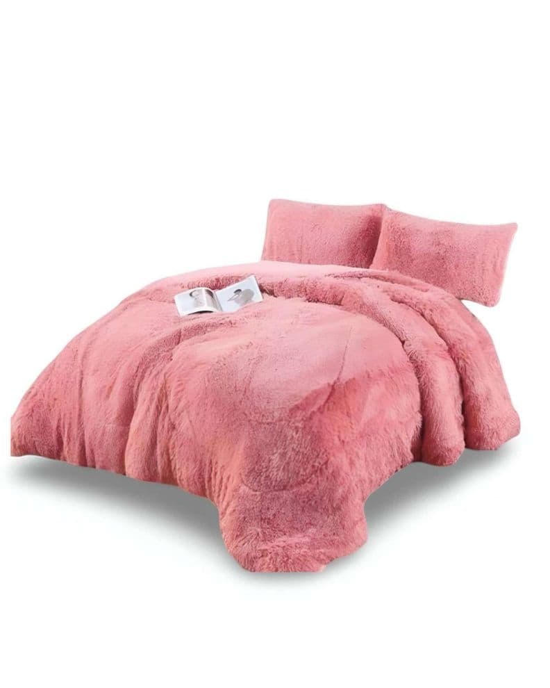 COBERTOR ELEGANTE CHIPORRO UNICOLOR PELUDO DE INVIERNO PLAZA Y MEDIA S63 Rosado
