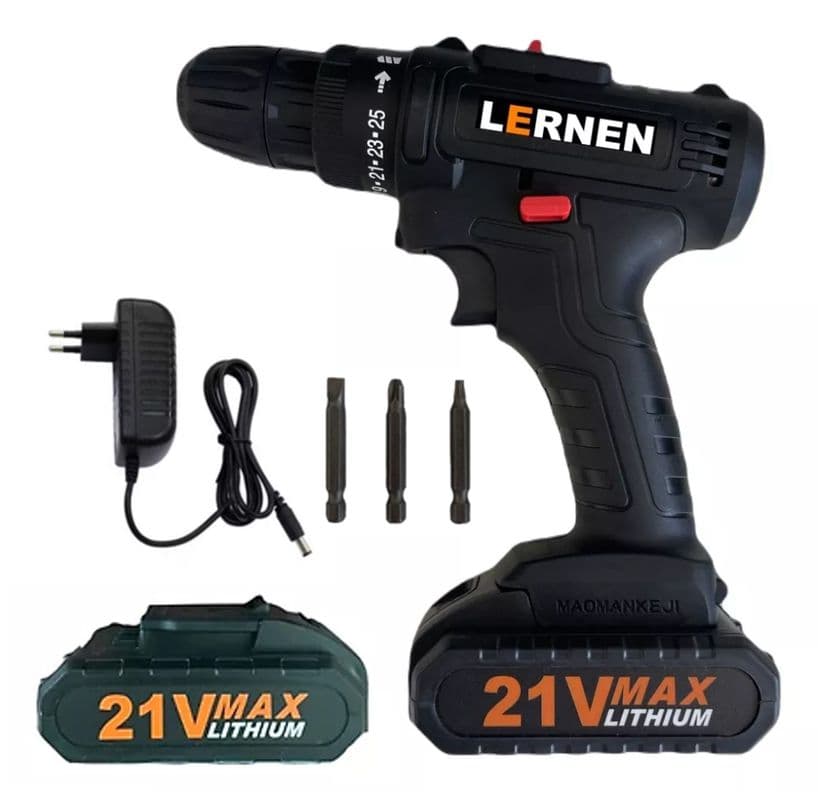 Taladro Destornillador Inalambrico 21v Con Brocas + 2 Baterias