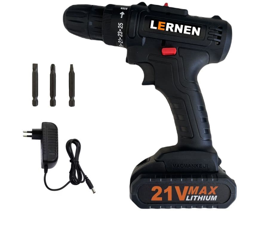 Taladro Destornillador Inalambrico 21v Con Brocas Negro