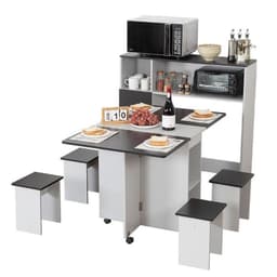 Juego De Comedor + 4 Pisos + Mueble Org Gris/negro