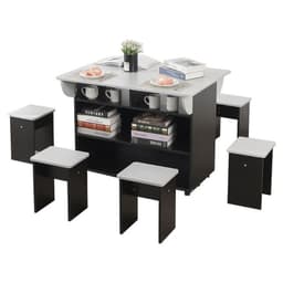 Juego de Comedor Isla + 6 Taburetes Gris/Negro