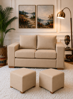 Sofa Cedric 2 Cuerpos + 2 Pouf Beige