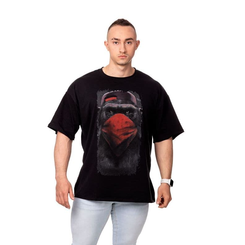POLERA HOMBRE OVERSIZE ESTAMPADO MONKEY NEGRO SIGEL L