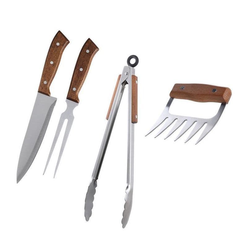 Set Parrillero 4 Piezas Arthome Acero Inoxidable con Garra de Oso y Pinza