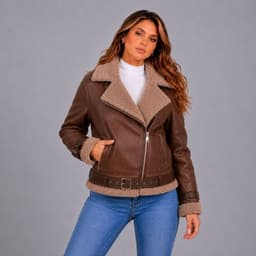 Chaqueta Aviadora Agamuzada con Chiporro Mujer Caf Cafe S