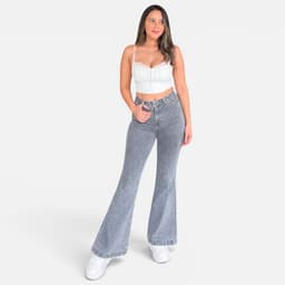 Jeans Flare Mujer Gris Gravillado Calce Perfecto 36