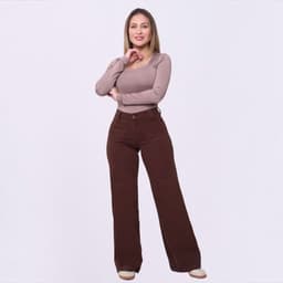 Jeans Mujer Wide Leg Tiro Alto Calce Perfecto Caf 46