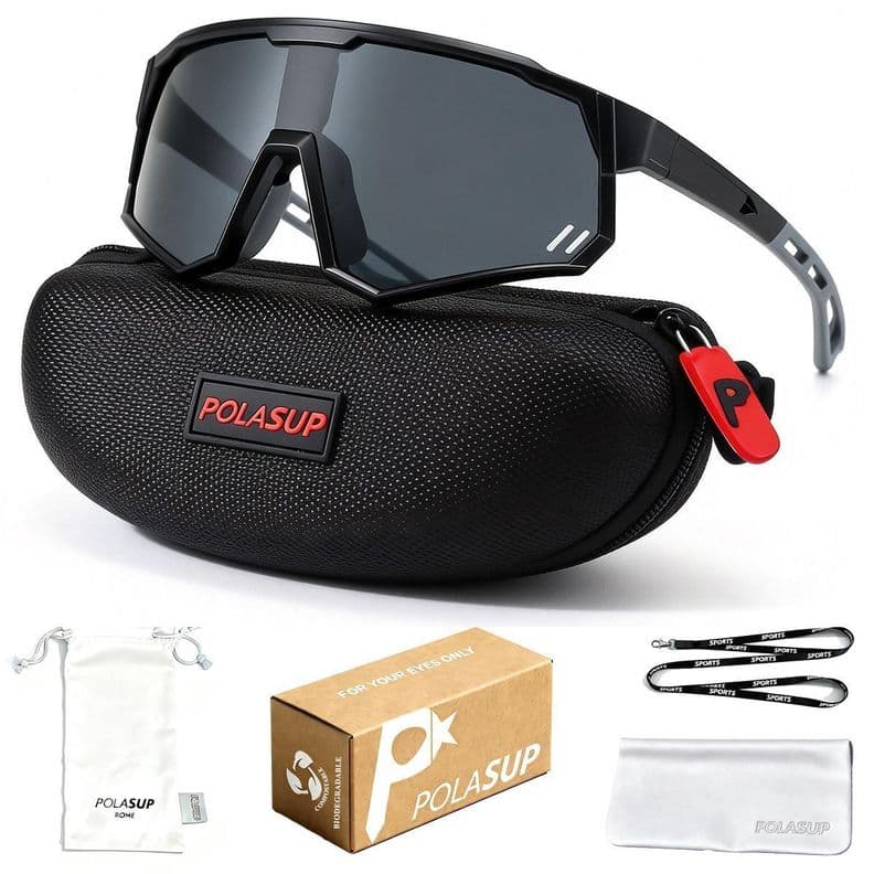 Polasup lentes Gafas de sol polarizadas para deportes ciclismo senderismo y exteriores UV400 Negro
