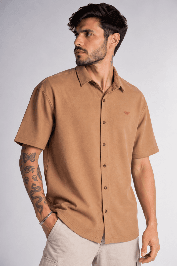 Plus Camisa Camisa Textura Mont Cafe XXL