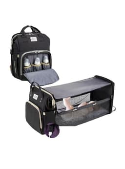 Mochila Maternal 3 En 1 Con Cunita LuBabycas TD Negra Negro