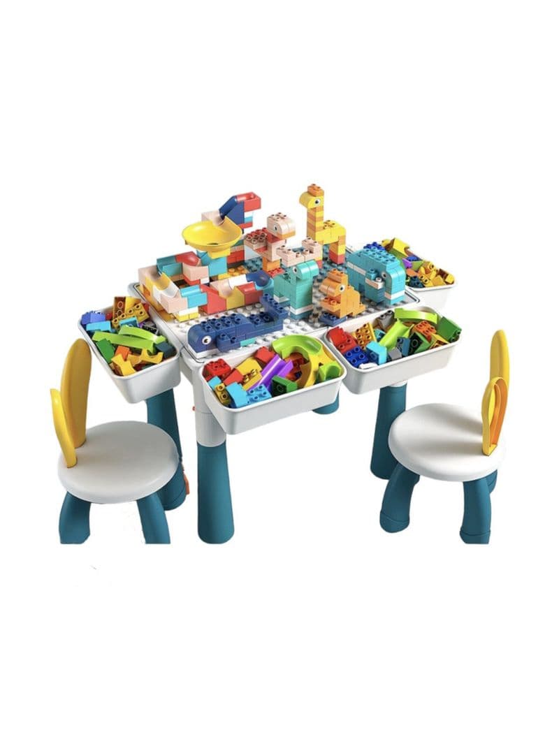 Mesa de Bloques 342 Piezas Con 2 Sillas L350 LuBabycas Azul