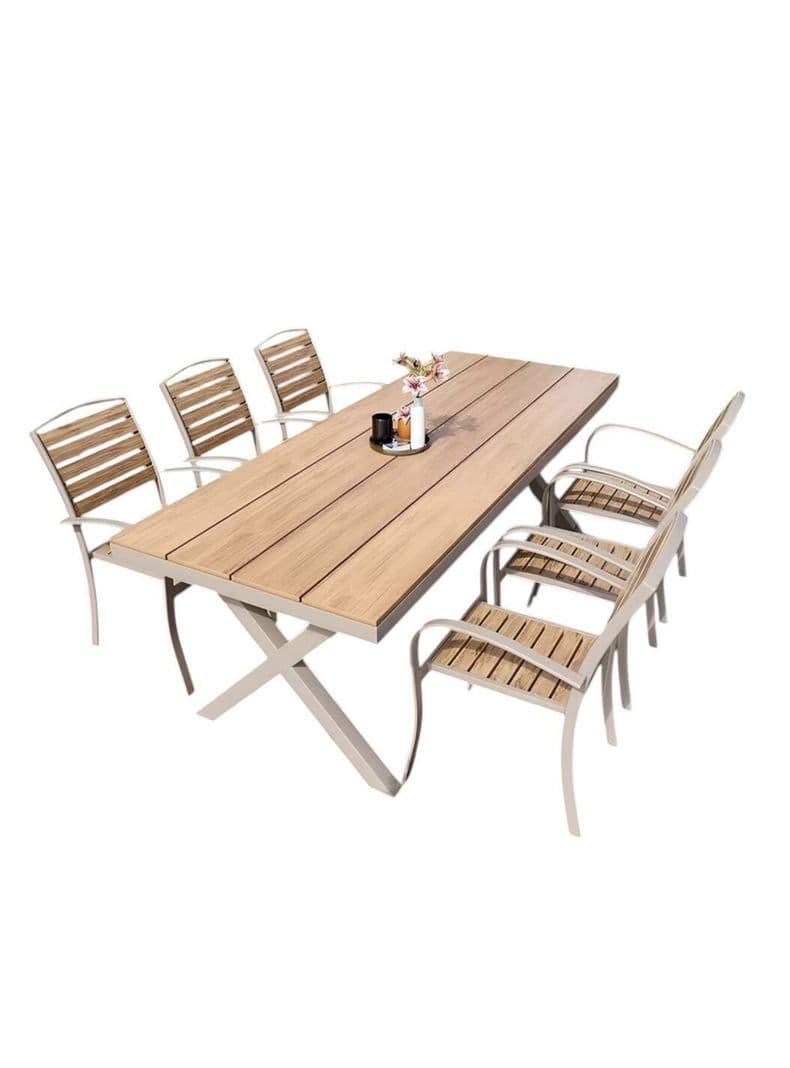 Juego De Comedor Exteriores 180CM Y 6 Sillas Impermeables Cafe