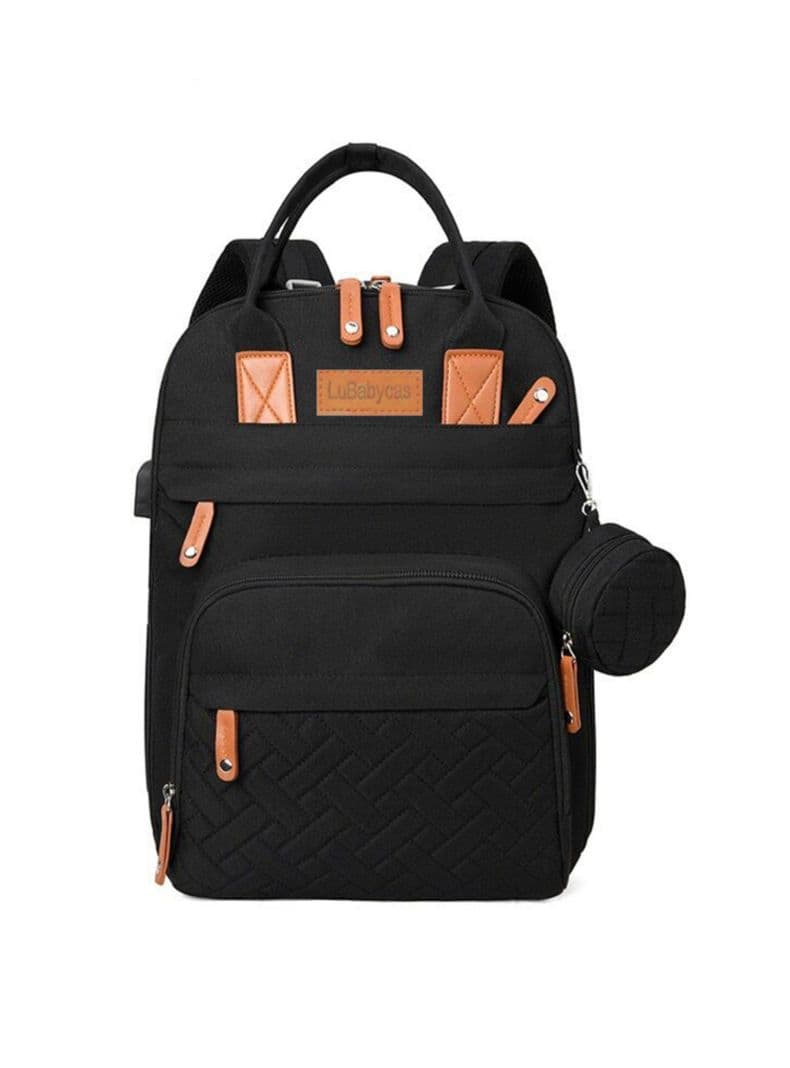 Mochila Maternal Con Monedero Y Colgador LuBabycas Negra Negro