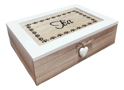 Caja De Te Mediana De Madera 6 Espacios Con Disenos Heart Beige 0