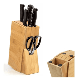 Porta Cuchillo Soporte Para Cuchillos Bambu 6 Compartimiento Beige