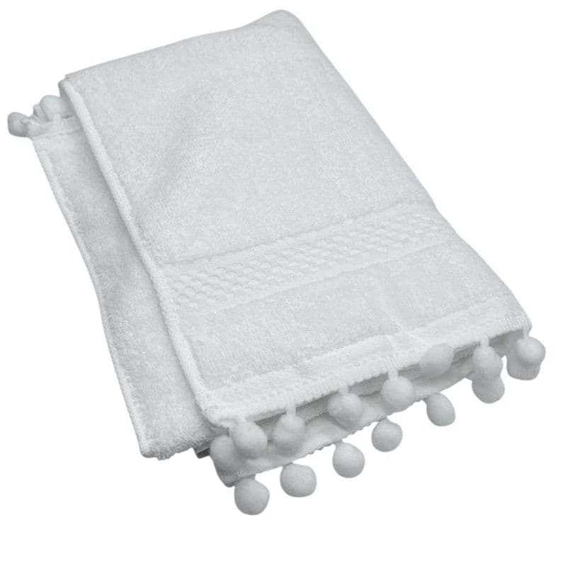 Toalla De Bano Algodon Pompon Toalla Fina Elegante 70x137cm 2 Blanco