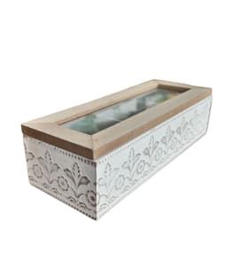 Caja De Te Mediana De Madera 3 Espacios Con Disenos Blanco
