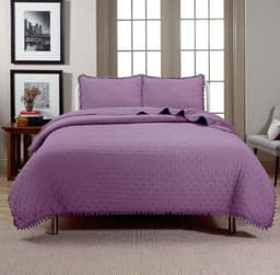 Cubrecama Y Fundas Con Pompon Dos Plazas Dormitorio 4 Morado 0