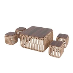 Juego De Muebles Mesa Centro Sillas Madera Y Tejido Deco Cafe