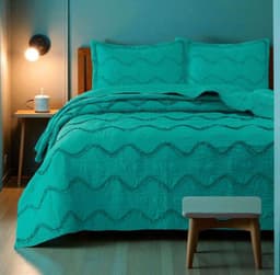 Cubrecama Y Fundas Con Faralado Dos Plazas Dormitorio 1 Verde 0