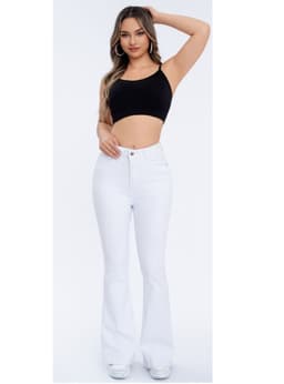 Pantalon Jeans Mujer Flare Tiro Alto Elasticado Tendencia Moda 3010 Blanco 44