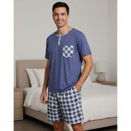 Pijama Hombre Verano Short Y Polera Colores 4025 Azul Petroleo XL