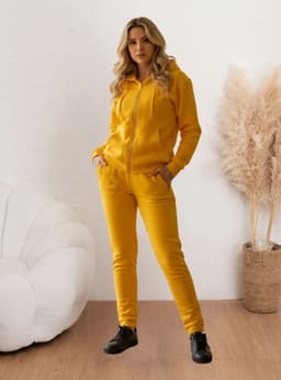 Conjunto Mujer Frisado Buzo Poleron con Cierre Invierno Moda 0229 Amarillo S