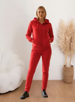 Conjunto Mujer Frisado Buzo Poleron con Cierre Invierno Moda 0229 Rojo M