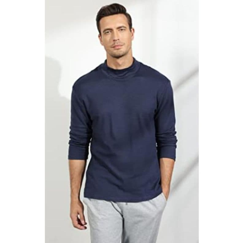 Camiseta Hombre Manga Larga Cuello Beatle Fibra Bambu 3610 Azul Marino M-L